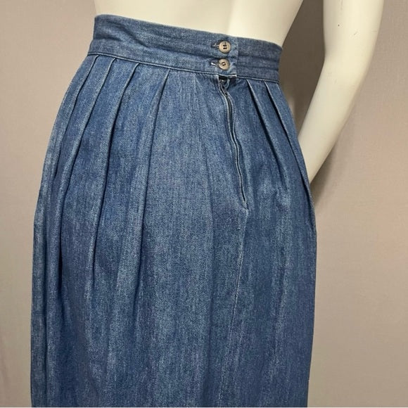 Ruff Hewn Denim Pleated High Waisted Midi Skirt Sz-12 (Runs Small)