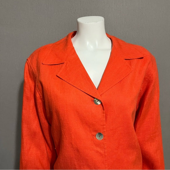 Preswick & Moore Orange 100% Linen Long Blazer Sz-10