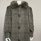 Vintage Terra Stripe & Plaid Wool & Mohair With Faux Fur Collar Coat Sz-Lg/XL