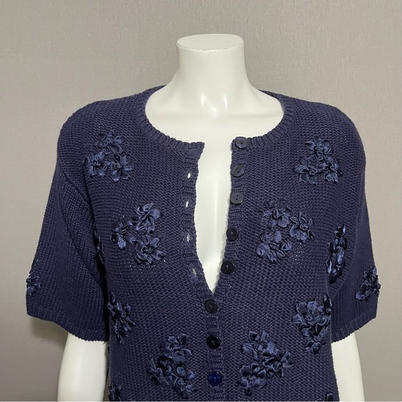 ⭐️Victoria Sport Navy Cotton/Ramie Ribbon Knit Sweater Cardigan Sz-Small