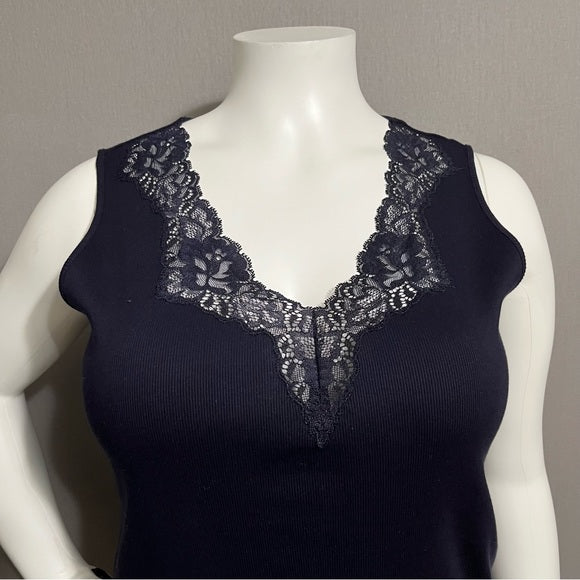 ⭐️Lauren Ralph Lauren V-Neck 100% Cotton Navy Tank Top Sz-2X