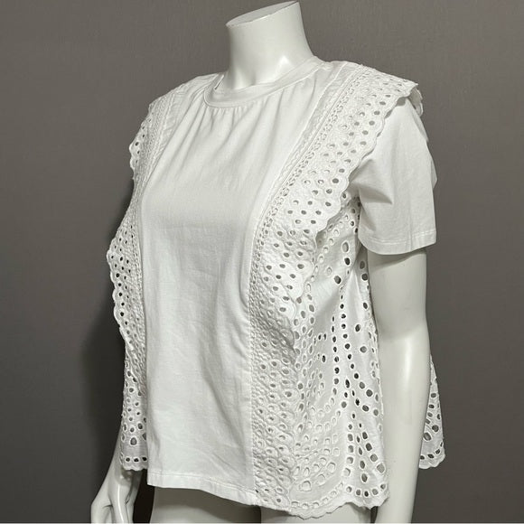 Dance & Marvel White 100% Cotton Eyelet Short Sleeve Top Sz-Medium