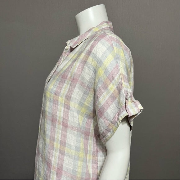 Isaac Mizrahi 100% Linen Square Pastel Print Shirt Sz-Large