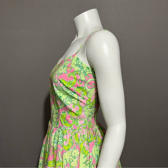 Lilly Pulitzer Pink & Green Animal Print 100% Cotton Dress Sz-2