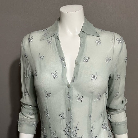 ECI New York Mint Green Silk Like Lace Blouse Sz-Small