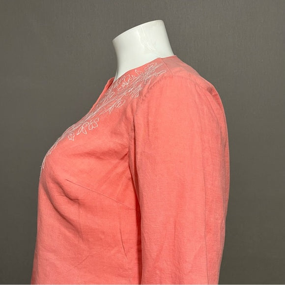 Jones New York Peach 100% Linen Tunic Embroidered Top Size - 1X