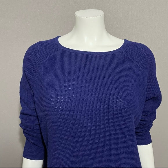 Eileen Fisher Blue 100% Organic Cotton Waffle Knit Lightweight Sweater Sz-XS