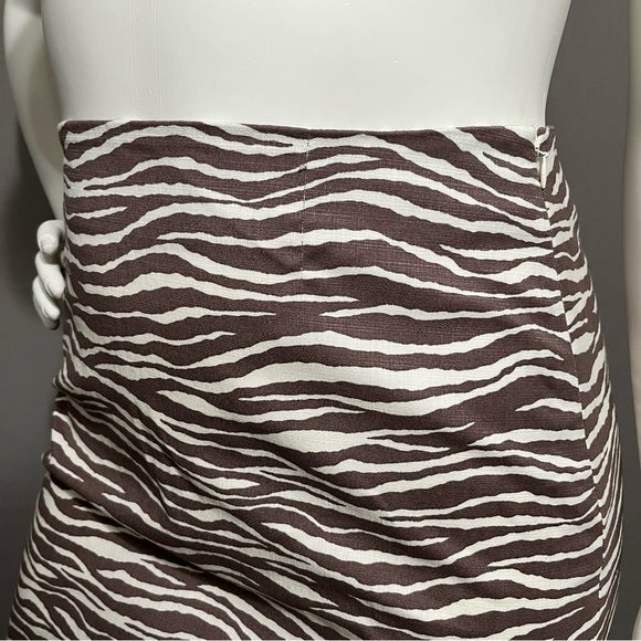 Loft Brown Cotton Zebra Print Pencil Skirt Sz-14