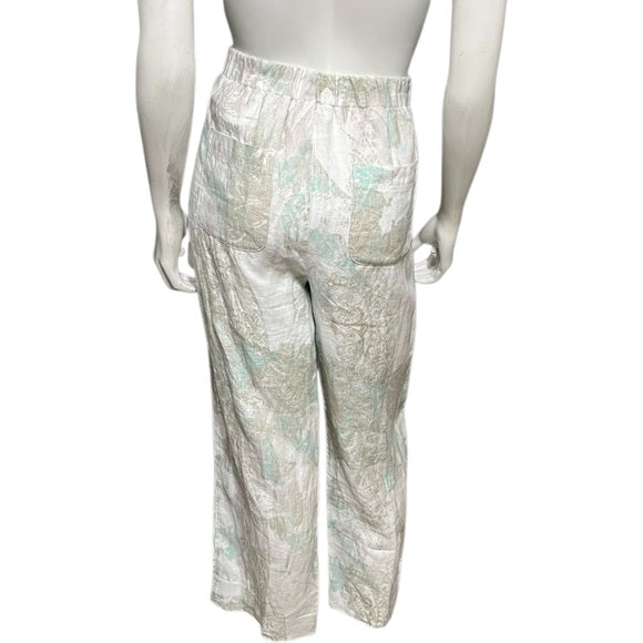 Chico Paisley Ikat Print Neutral Color Elastic Waist Pants Sz-1 (Medium/Large)