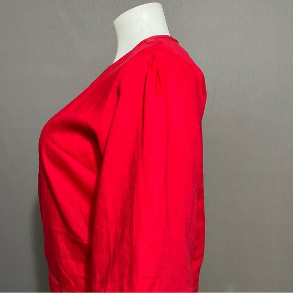 Lauren Ralph Lauren Red 100% Tunic Linen With Embellished Trim Top Size - XL