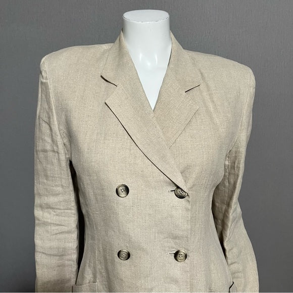 Donna Karan NY Tan 100% Linen Double Breasted Blazer Sz-10