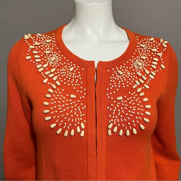 Banana Republic Orange Beaded Open Front Artsy 100% Cotton Cardigan Sz-Medium