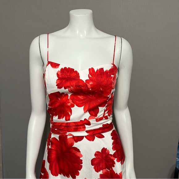 Coldwater Creek Red Floral Spaghetti Strap Flare Dress Sz-12