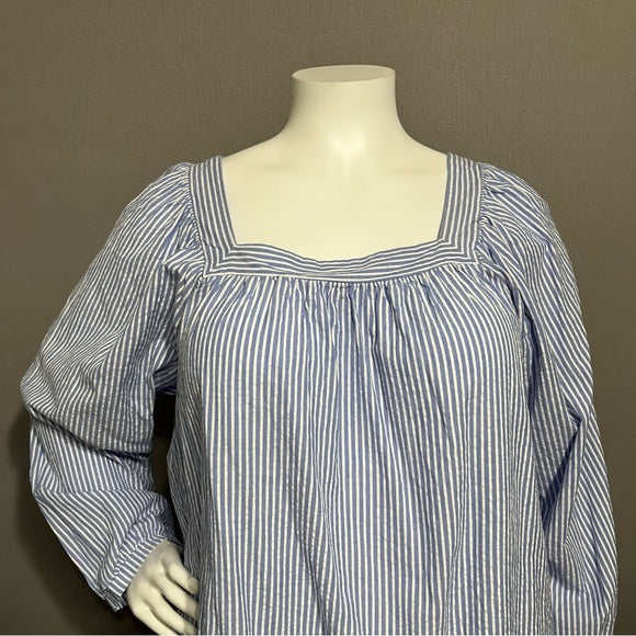 Terra & Sky Blue Striped Square Neck 100% Cotton Sz-2X