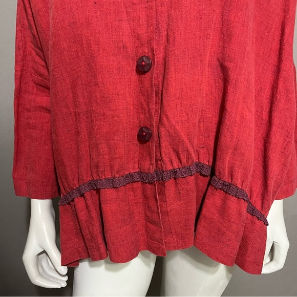 ⭐️Studio 90 Red 100% Linen Button Front Shirt Sz-XL