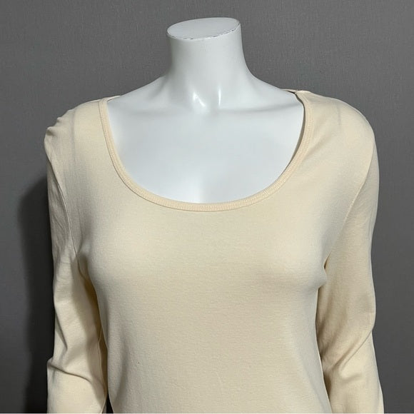 Newport News 100% Cotton Cream Long Sleeve Pearl Cuff Sleeve Sz-Large