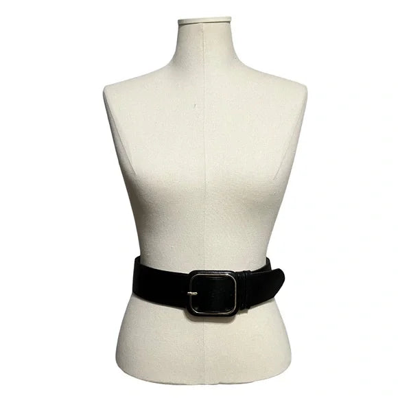 Liz Claiborne Black Leather Wide With Gold Belt Sz-Small