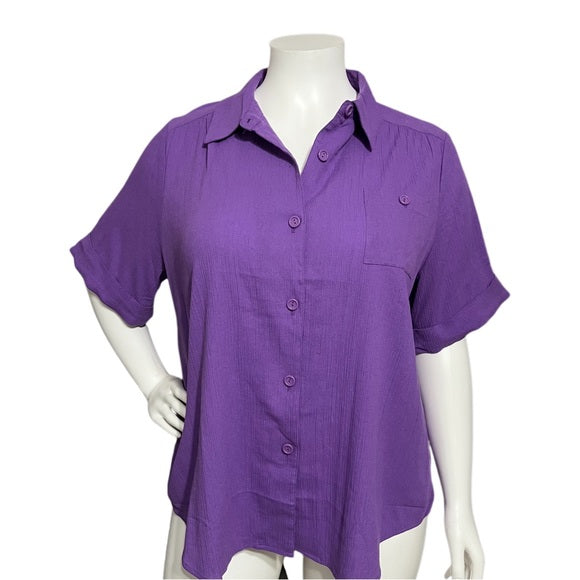 ⭐️Vicki Wayne 100% Cotton Purple Button Front Shirt Sz-2X