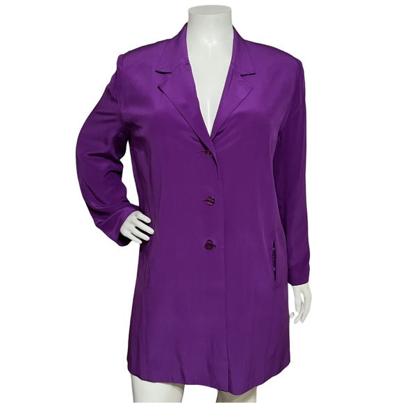 Diane Gilman 100% Silk Purple Long Lightweight 3 Button Blazer Size - 1X