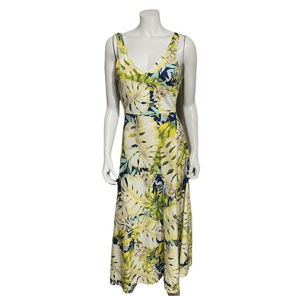 Chaps Yellow 100% Cotton Floral Maxi Knit Sleeveless Dress Sz-Large