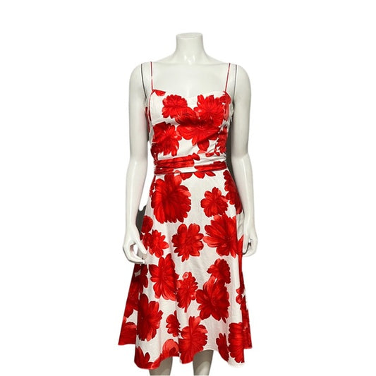 Coldwater Creek Red Floral Spaghetti Strap Flare Dress Sz-12