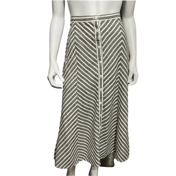 Stripe Linen & Cotton Midi Skirt Sz-Medium