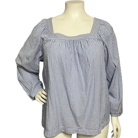 Terra & Sky Blue Striped Square Neck 100% Cotton Sz-2X