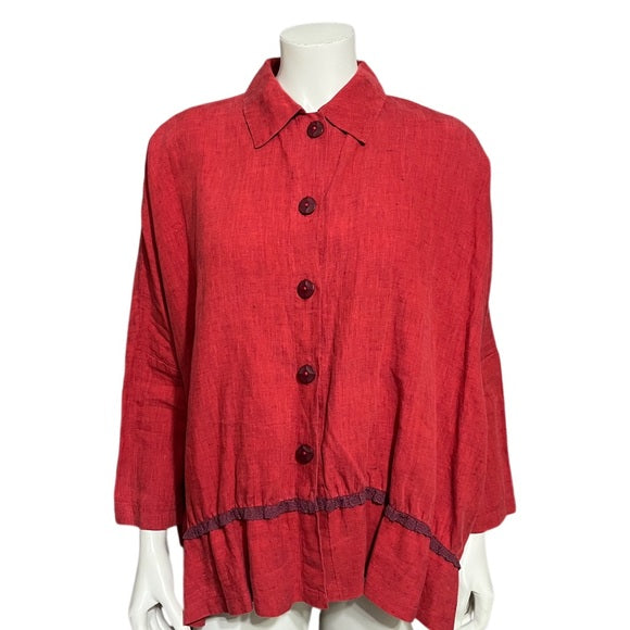 ⭐️Studio 90 Red 100% Linen Button Front Shirt Sz-XL