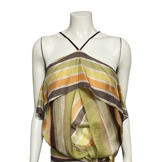 BCBG Green/Orange/Brown Silk Halter Blouse Sz-Large