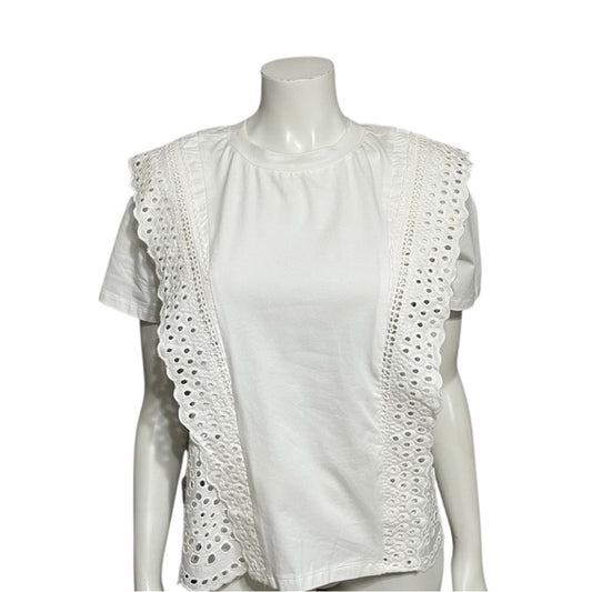 Dance & Marvel White 100% Cotton Eyelet Short Sleeve Top Sz-Medium