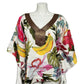 Peck & Peck 100% Linen Floral Beaded Collar Poncho Oversized Top Sz-Small