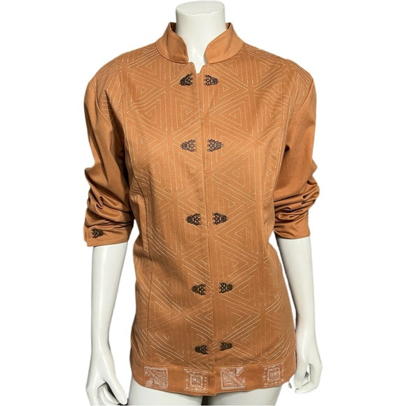 Maggie Sweet Cotton Embroidered Rust Lightweight Jacket Sz-Large