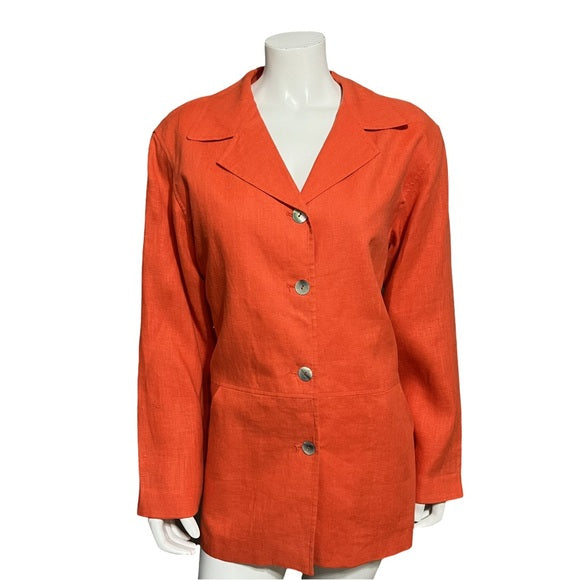 Preswick & Moore Orange 100% Linen Long Blazer Sz-10