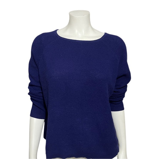 Eileen Fisher Blue 100% Organic Cotton Waffle Knit Lightweight Sweater Sz-XS