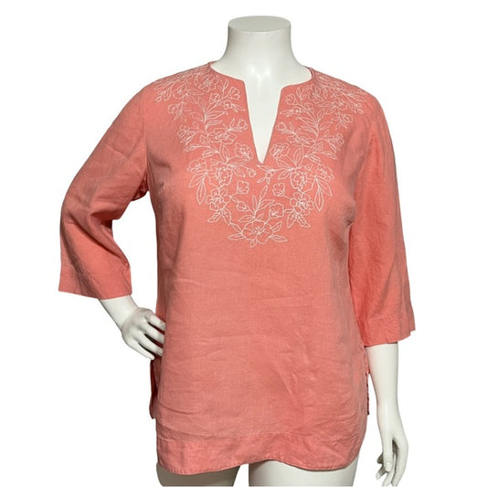 Jones New York Peach 100% Linen Tunic Embroidered Top Size - 1X