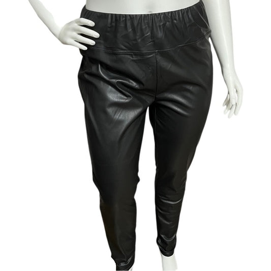 Lauren Ralph Lauren Black Stretch Waist Faux Leather Leggings Sz-20W