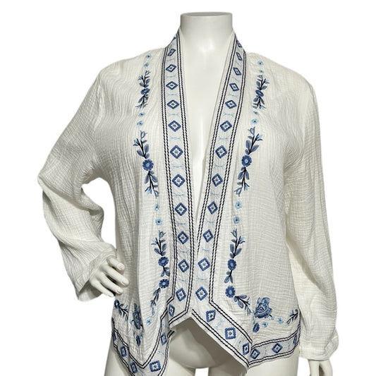 Cynthia Rowley 100% Cotton Embroidered Open Front Cardigan Sz-2X