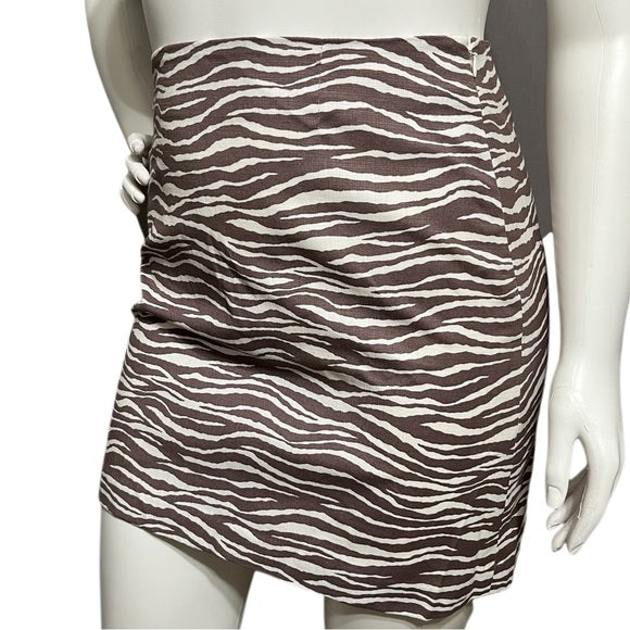 Loft Brown Cotton Zebra Print Pencil Skirt Sz-14