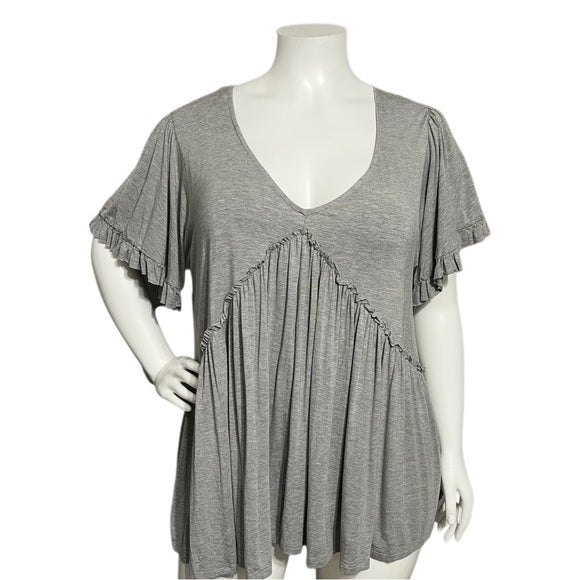 Kori America Gray Cotton Jersey Knit Ruffle Top Sz-2X