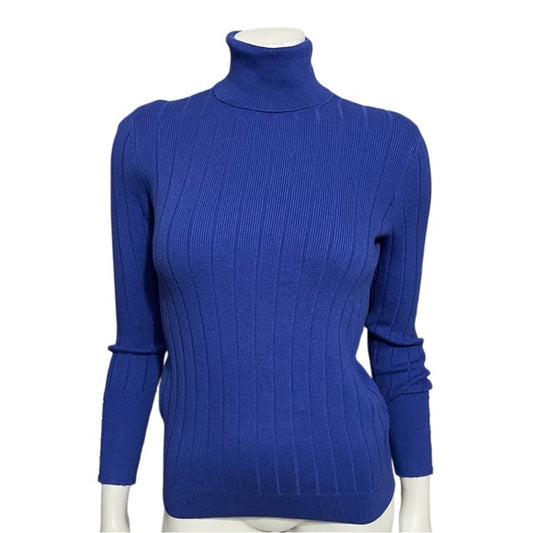 Talbots Blue Ribbed Cotton Blend Turtleneck Sweater Sz-Small-Petite