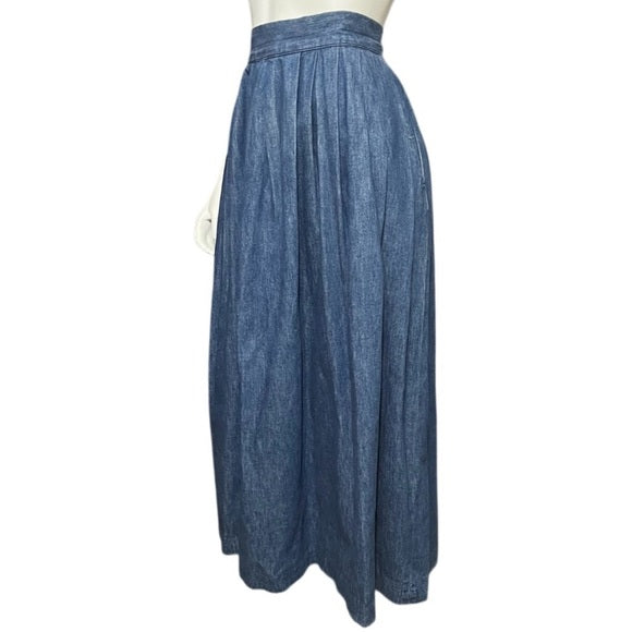 Ruff Hewn Denim Pleated High Waisted Midi Skirt Sz-12 (Runs Small)