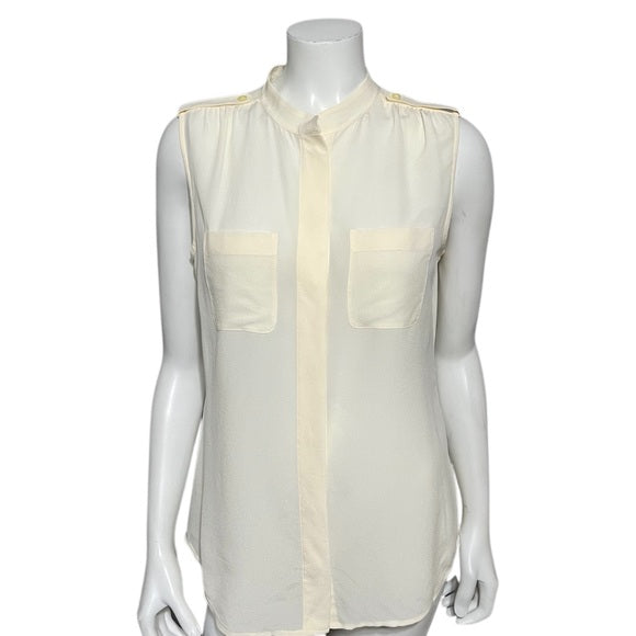 Banana Republic 100% Silk Cream Sleeveless Blouse Sz-12