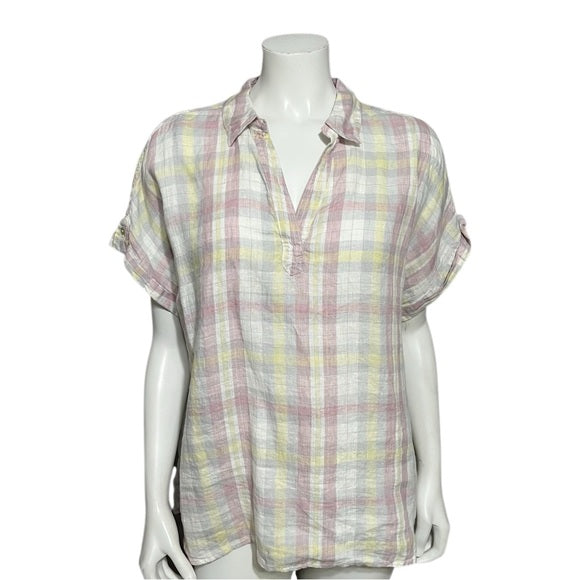 Isaac Mizrahi 100% Linen Square Pastel Print Shirt Sz-Large