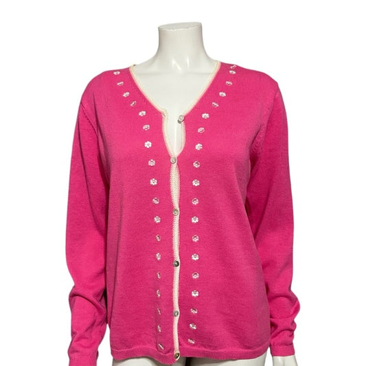 Denim & Co Ramie & Cotton Pink V-Neck Cardigan Sweater Sz-Medium