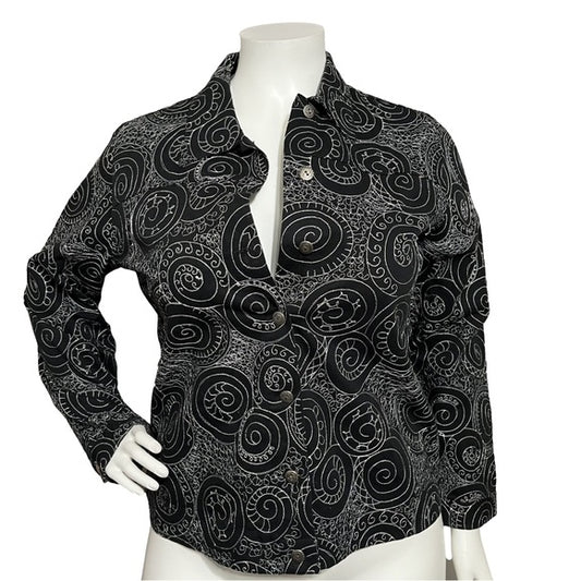 Laura Ashley Black 100% Cotton Embroidered Artsy Jacket Size - Large