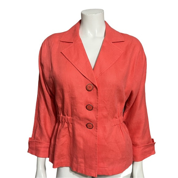 Jones New York Coral 100% Linen Button Front Blazer Sz-Small