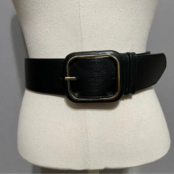 Liz Claiborne Black Leather Wide With Gold Belt Sz-Small