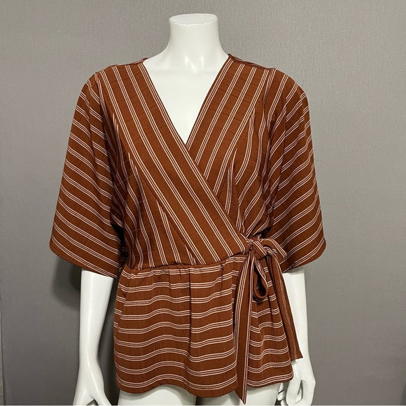 Ann Taylor Factory Striped Knit Tie Waist Top Sz-Medium