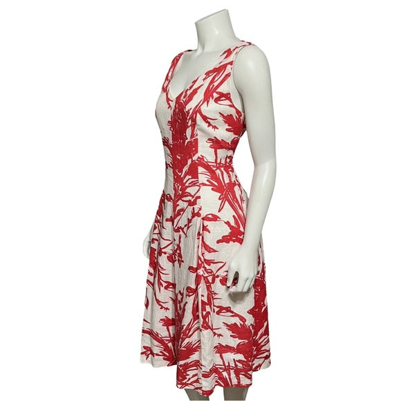 Coldwater Creek 100% Linen Red & White Print Fit & Flare Dress Sz-12