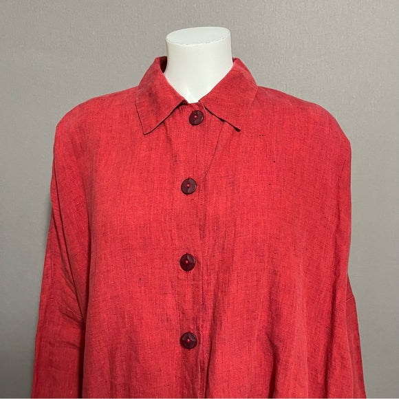 ⭐️Studio 90 Red 100% Linen Button Front Shirt Sz-XL